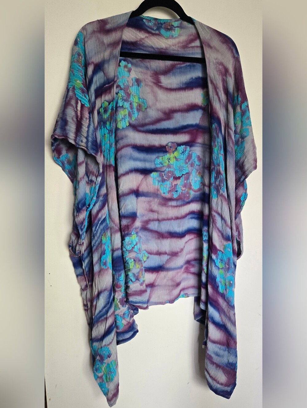 Vintage Batik Floral Open Front Kimono